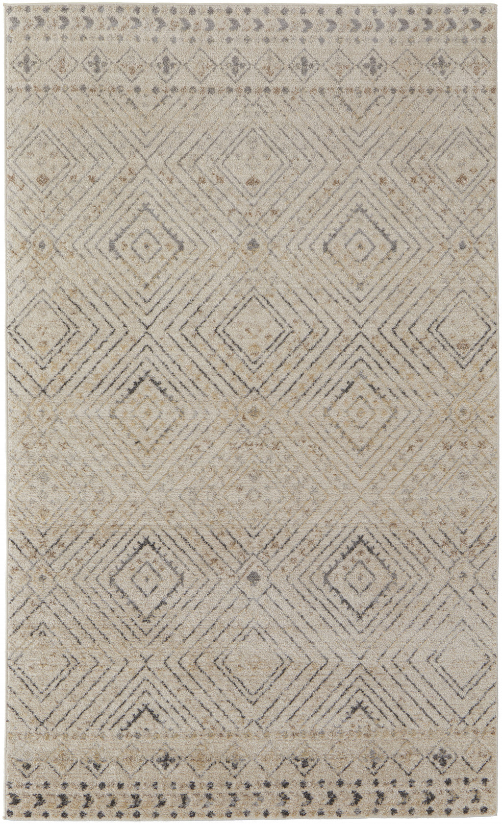 8' X 10' Ivory Blue And Gray Geometric Power Loom Distressed Area Rug