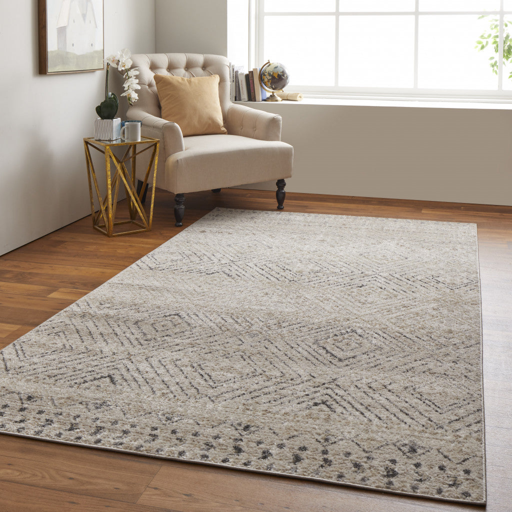 8' X 10' Ivory Blue And Gray Geometric Power Loom Distressed Area Rug