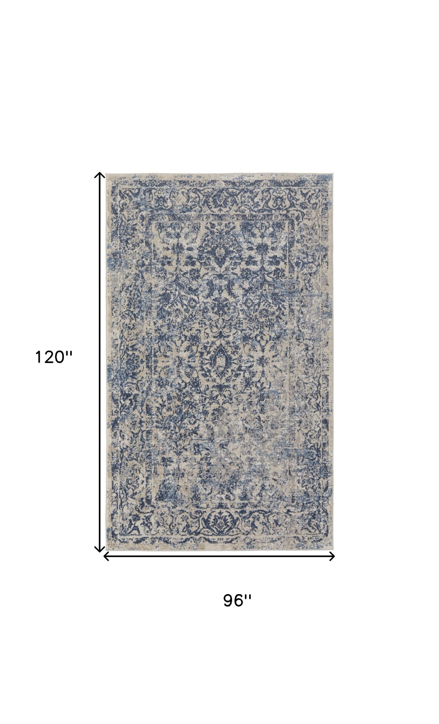 8' X 10' Blue And Ivory Floral Power Loom Distressed Area Rug