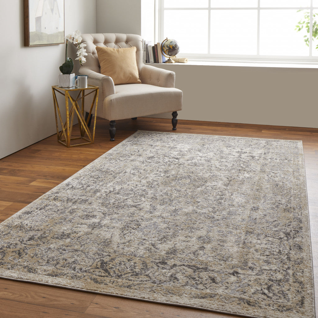 8' X 10' Blue And Ivory Floral Power Loom Distressed Area Rug