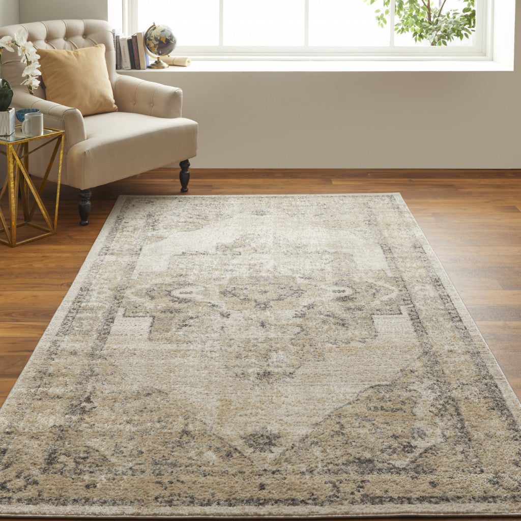 8' X 10' Blue And Ivory Floral Power Loom Distressed Area Rug