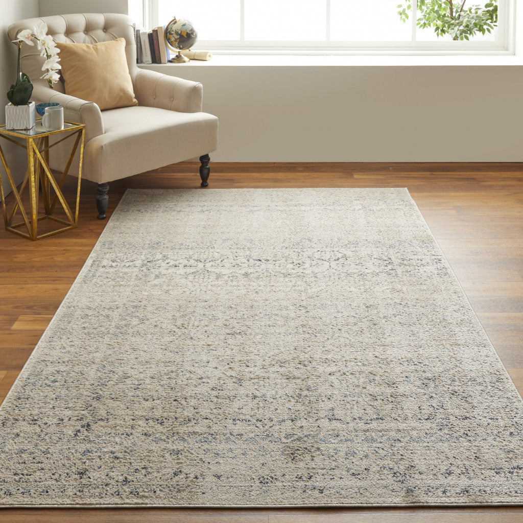 8' X 10' Ivory And Gray Abstract Power Loom Distressed Area Rug