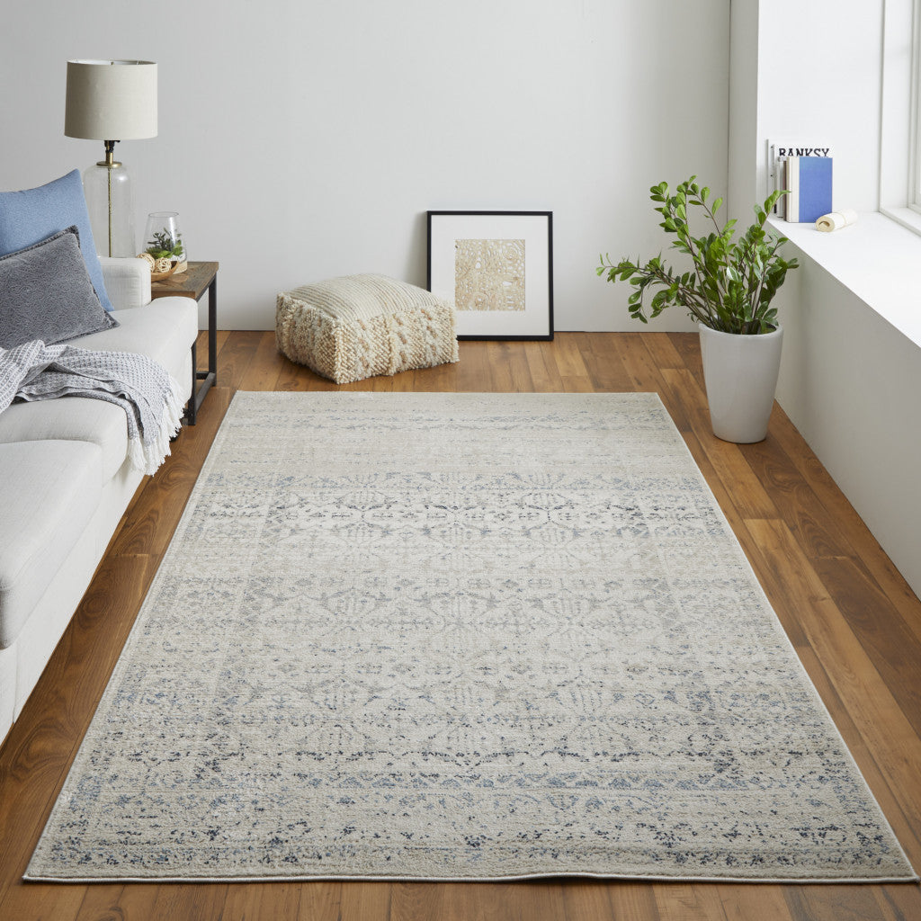 8' X 10' Ivory And Gray Abstract Power Loom Distressed Area Rug