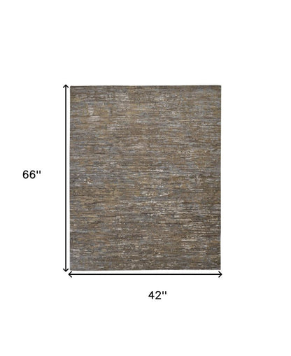 9' X 12' Brown And Gray Wool Abstract Hand Knotted Area Rug