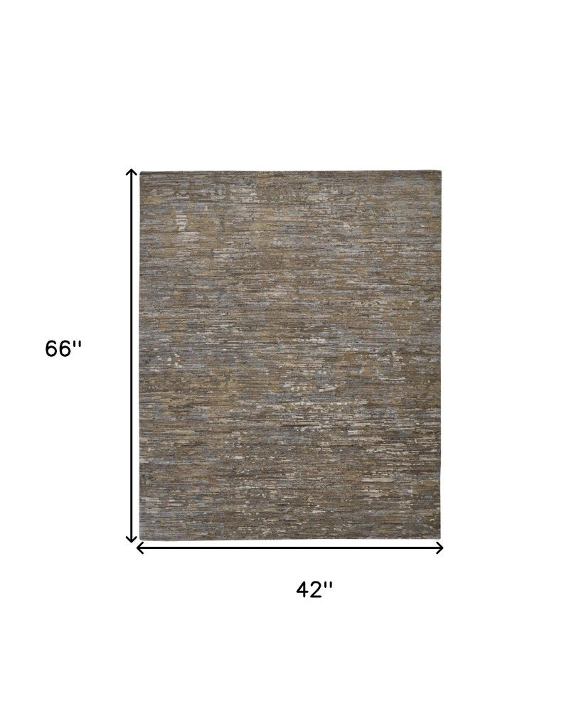9' X 12' Brown And Gray Wool Abstract Hand Knotted Area Rug