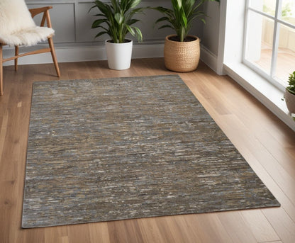 9' X 12' Brown And Gray Wool Abstract Hand Knotted Area Rug