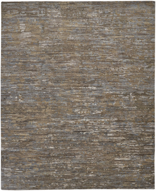8' X 10' Brown And Gray Wool Abstract Hand Knotted Area Rug