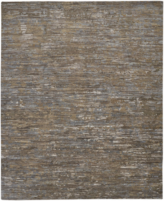 4' X 6' Brown and Ivory Wool Abstract Hand Knotted Area Rug