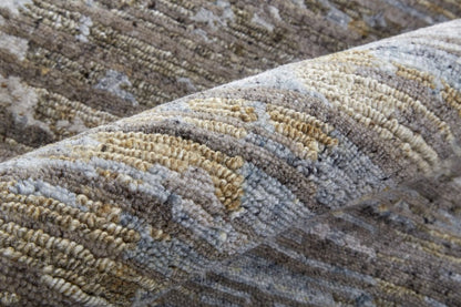 9' X 12' Brown And Gray Wool Abstract Hand Knotted Area Rug