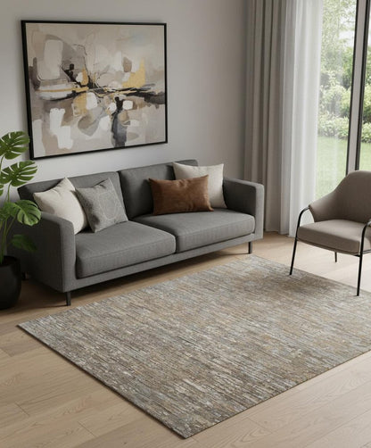 4' X 6' Brown and Ivory Wool Abstract Hand Knotted Area Rug