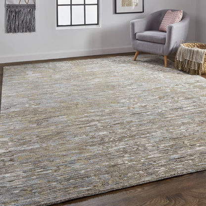 9' X 12' Brown And Gray Wool Abstract Hand Knotted Area Rug