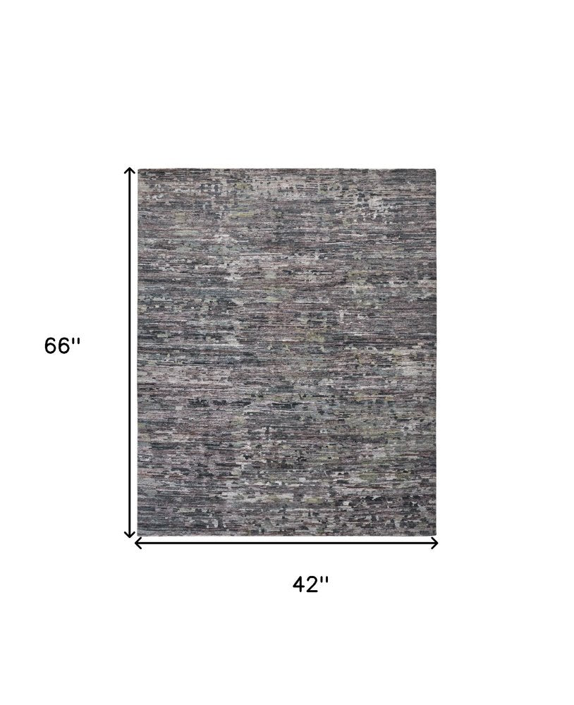 12' X 15' Blue And Gray Wool Abstract Hand Knotted Area Rug