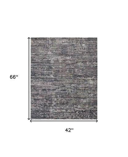 4' X 6' Blue and Gray Wool Abstract Hand Knotted Area Rug