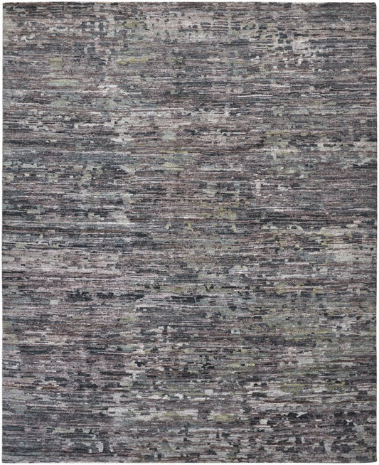 8' Blue and Gray Wool Abstract Hand Knotted Runner Rug