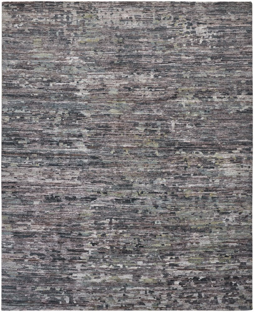 8' X 10' Blue And Gray Wool Abstract Hand Knotted Area Rug
