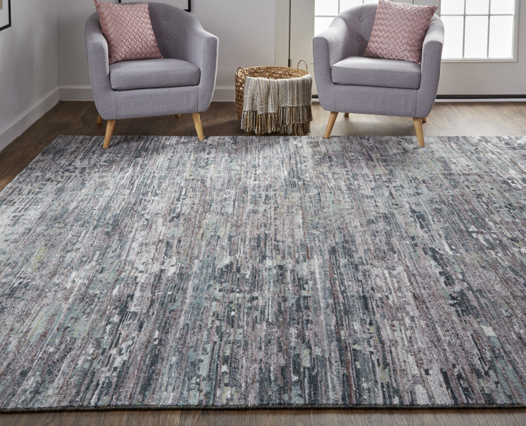 8' X 10' Blue And Gray Wool Abstract Hand Knotted Area Rug