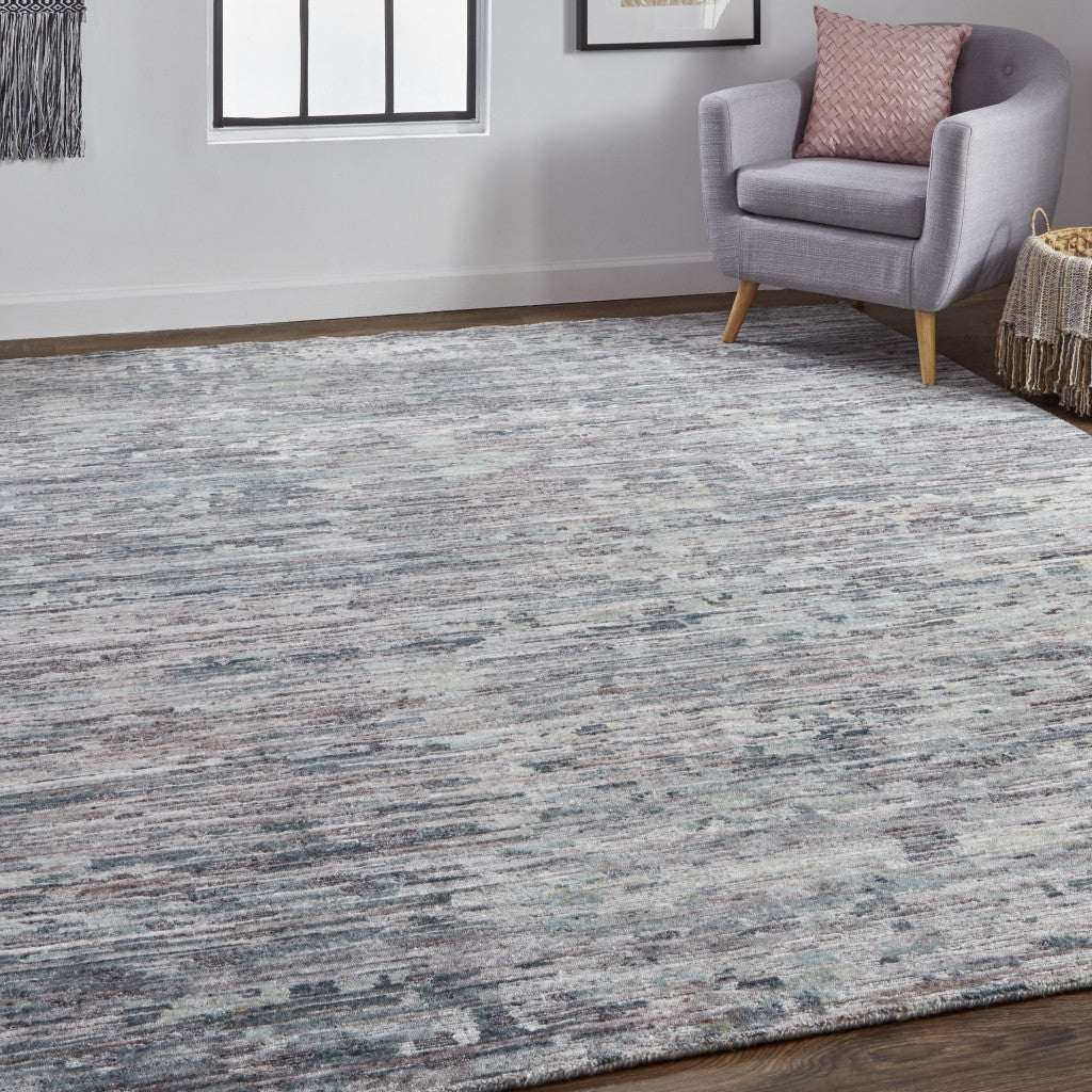 8' X 10' Blue And Gray Wool Abstract Hand Knotted Area Rug