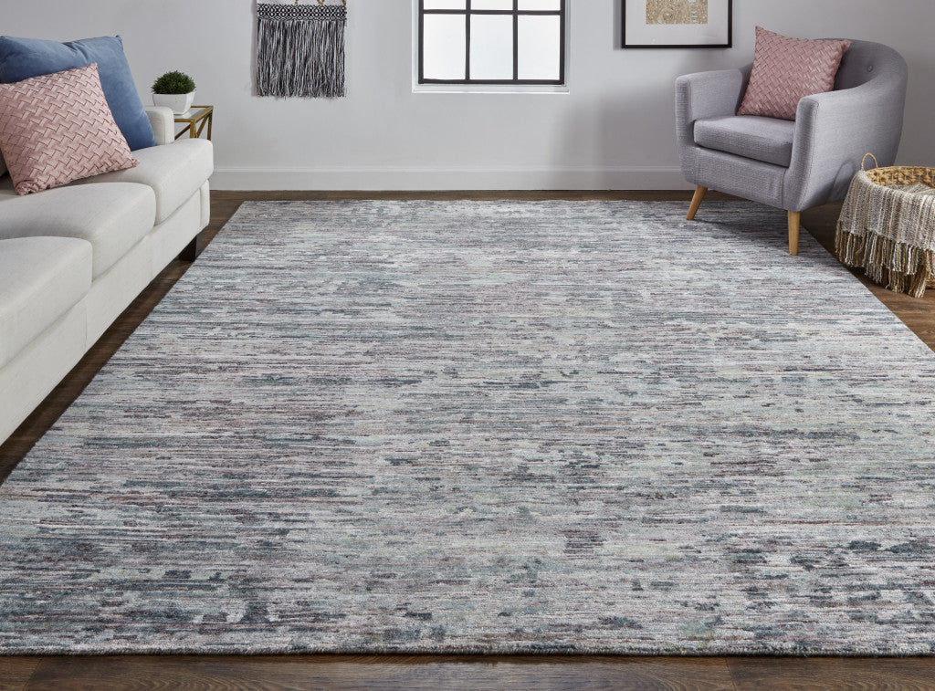 8' X 10' Blue And Gray Wool Abstract Hand Knotted Area Rug