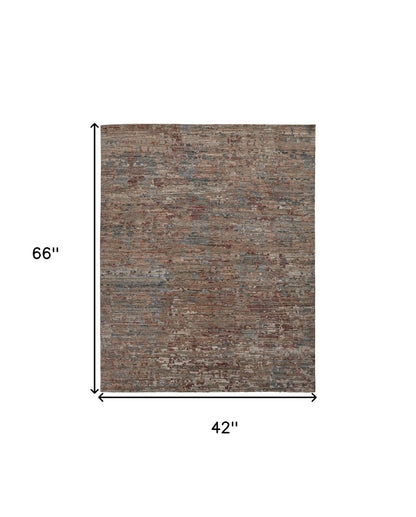 5' X 8' Red And Blue Wool Abstract Hand Knotted Area Rug