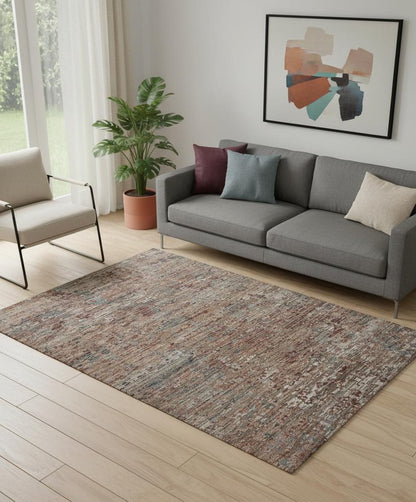 5' X 8' Red And Blue Wool Abstract Hand Knotted Area Rug