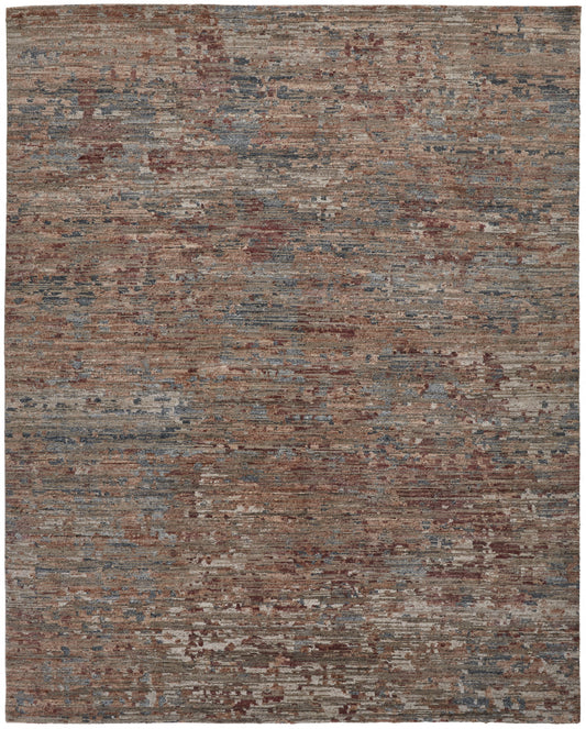 4' X 6' Red And Blue Wool Abstract Hand Knotted Area Rug