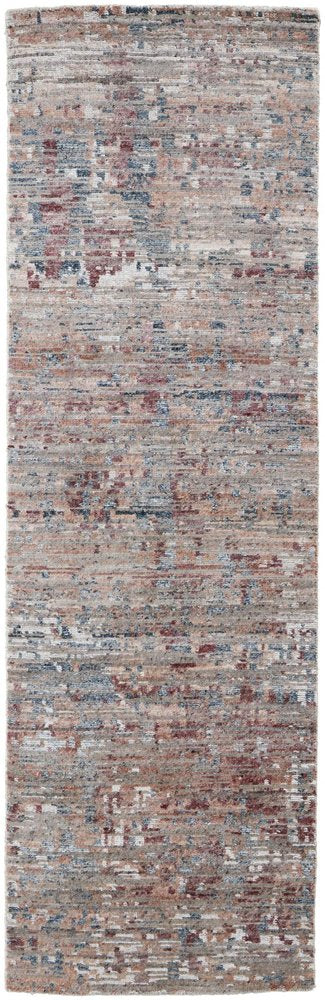 5' X 8' Red And Blue Wool Abstract Hand Knotted Area Rug
