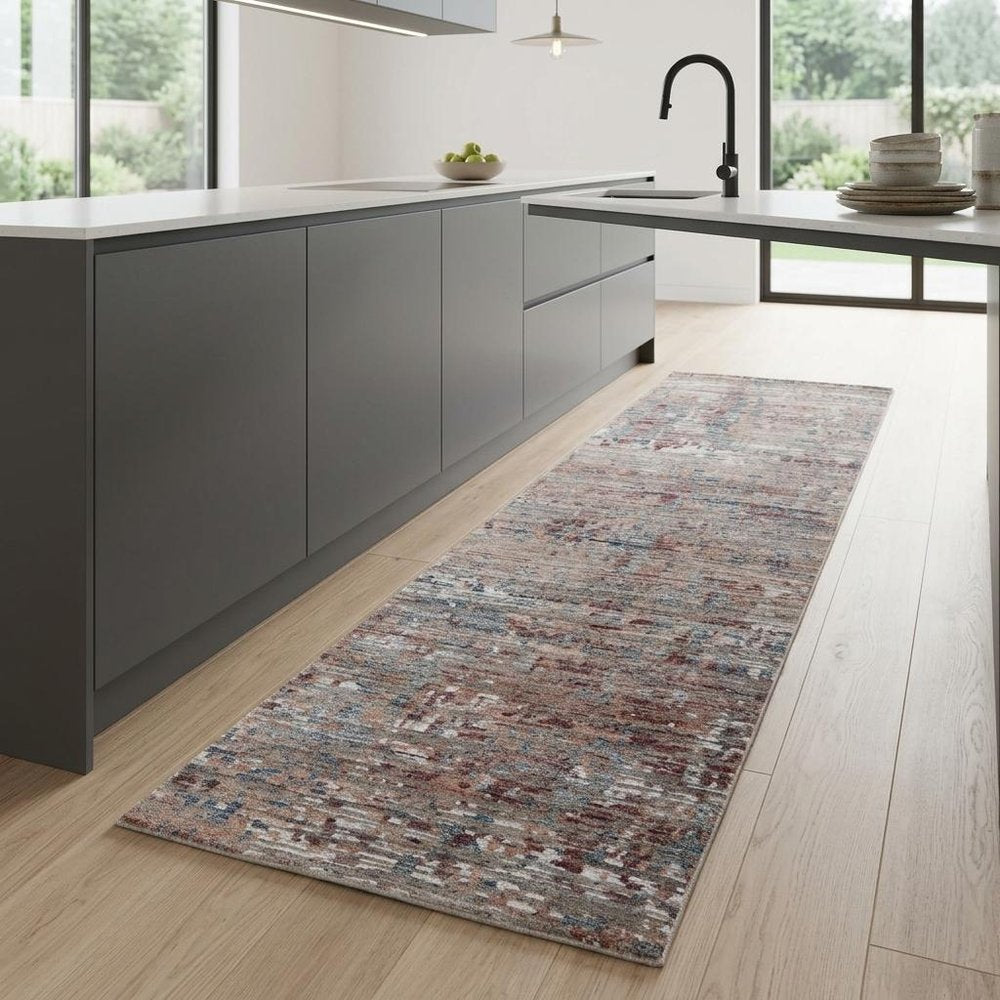 5' X 8' Red And Blue Wool Abstract Hand Knotted Area Rug