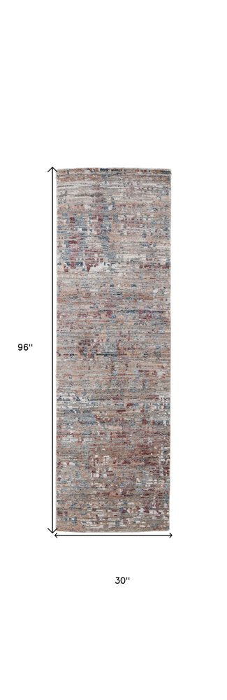 5' X 8' Red And Blue Wool Abstract Hand Knotted Area Rug