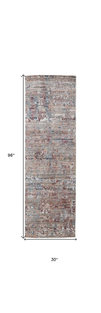 5' X 8' Red And Blue Wool Abstract Hand Knotted Area Rug