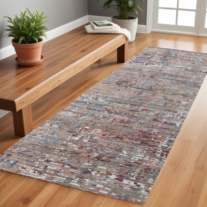 5' X 8' Red And Blue Wool Abstract Hand Knotted Area Rug