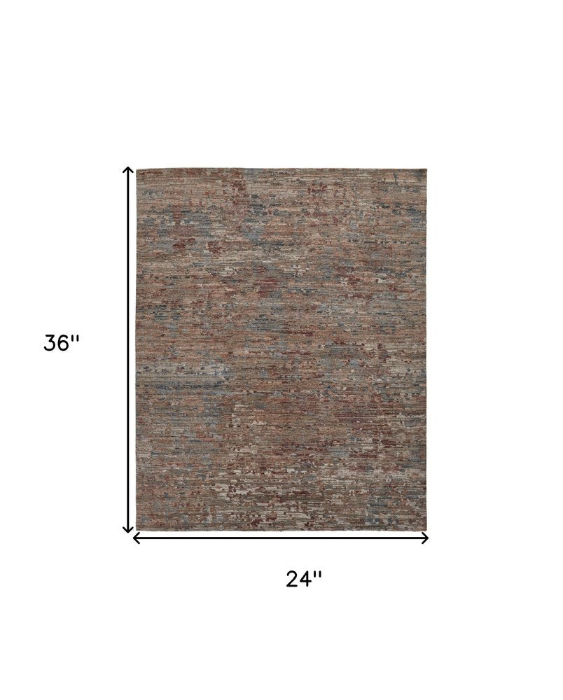 2' X 3' Blue and Red Wool Abstract Hand Knotted Area Rug