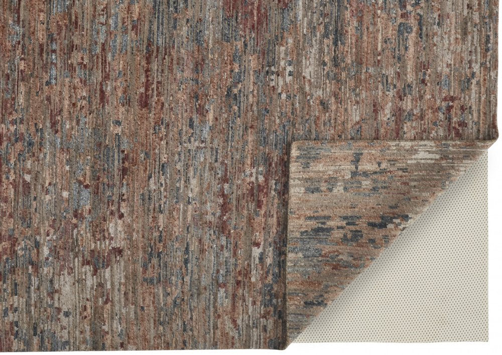 5' X 8' Red And Blue Wool Abstract Hand Knotted Area Rug