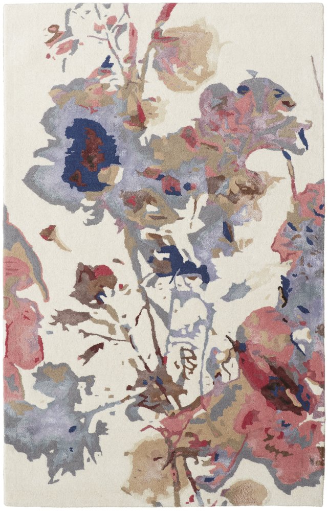 4' X 6' Ivory and Blue Wool Floral Hand Tufted Area Rug