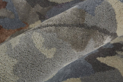5' X 8' Blue and Gray Wool Floral Hand Tufted Area Rug
