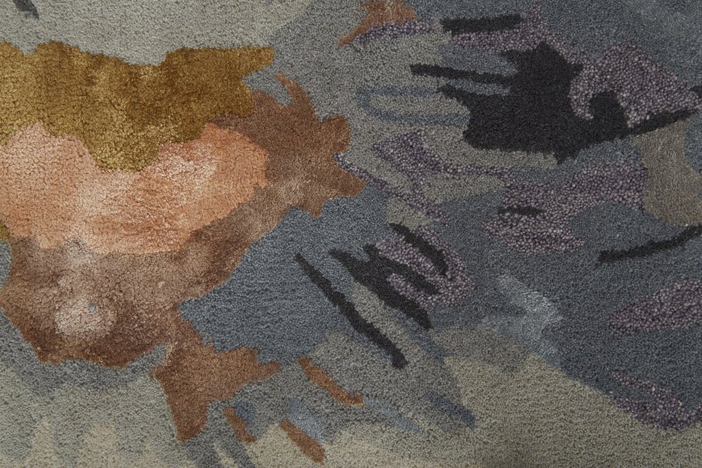 5' X 8' Blue and Gray Wool Floral Hand Tufted Area Rug