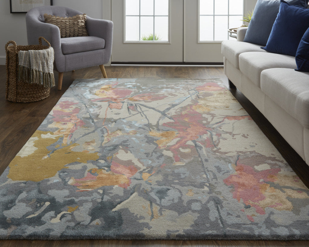 9' X 12' Ivory and Blue Wool Floral Hand Tufted Area Rug