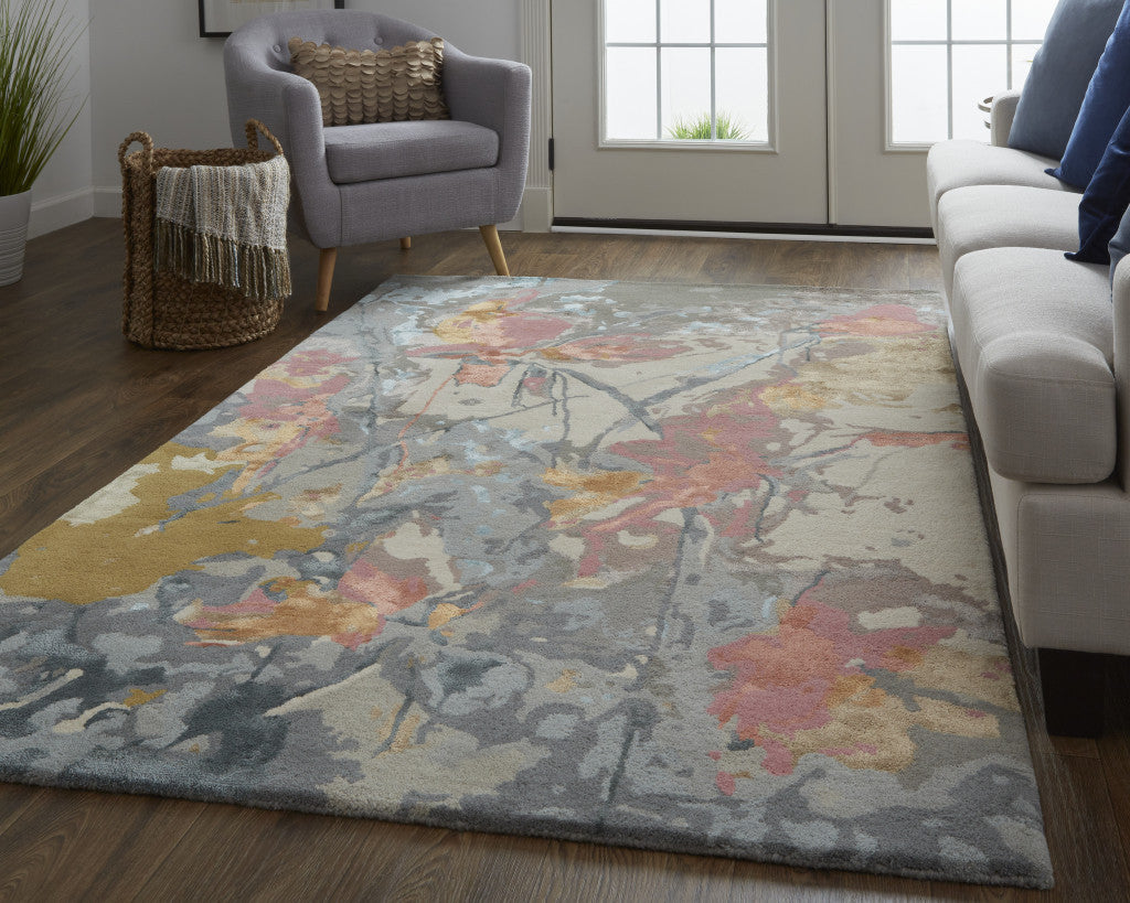 9' X 12' Ivory and Blue Wool Floral Hand Tufted Area Rug