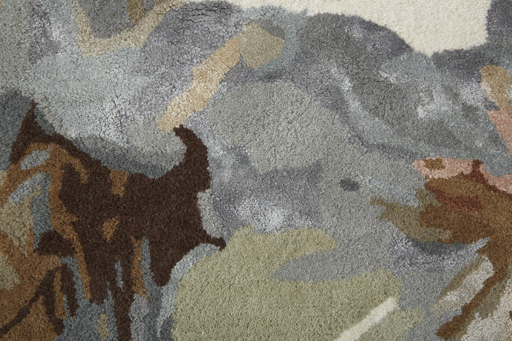 4' x 6' Tan and Gray Wool Floral Hand Tufted Area Rug