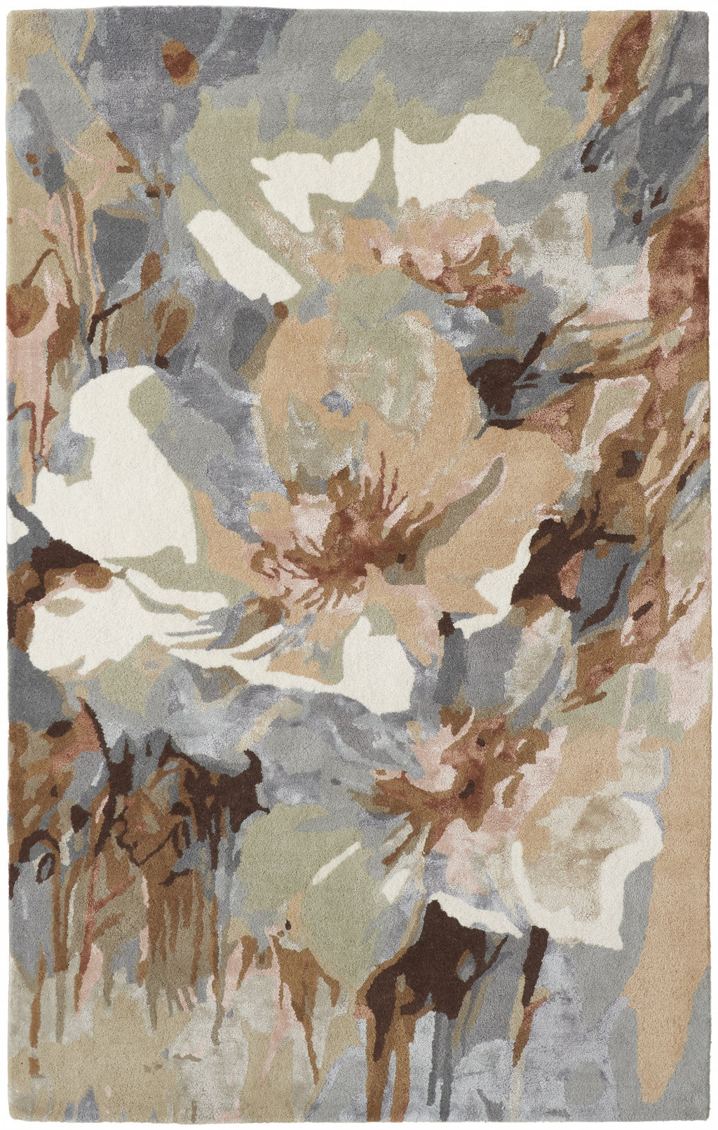 4' x 6' Tan and Gray Wool Floral Hand Tufted Area Rug