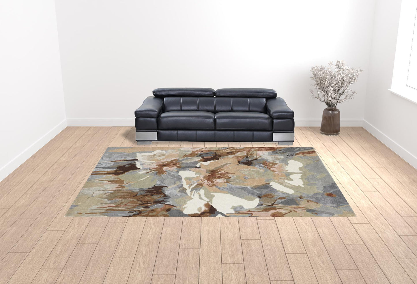 4' x 6' Tan and Gray Wool Floral Hand Tufted Area Rug