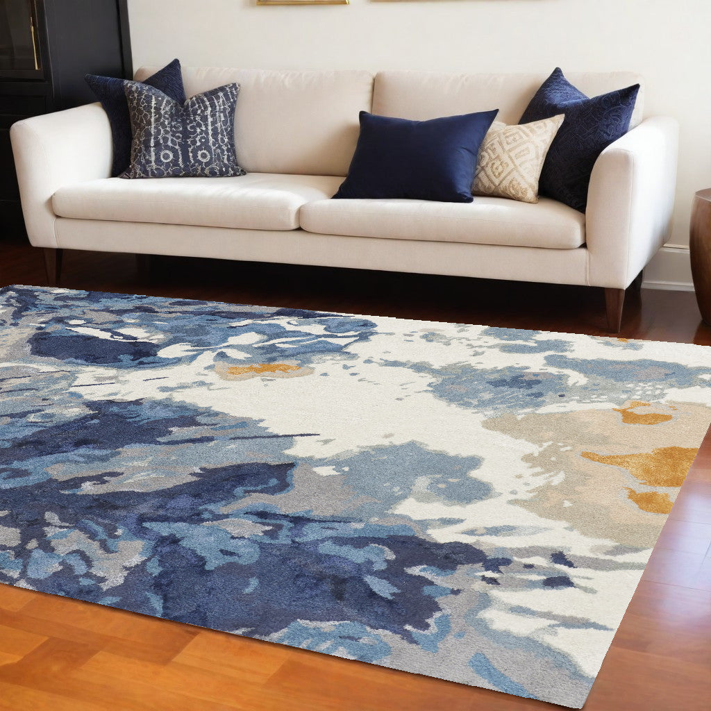 9' X 12' Blue Wool Floral Hand Tufted Area Rug