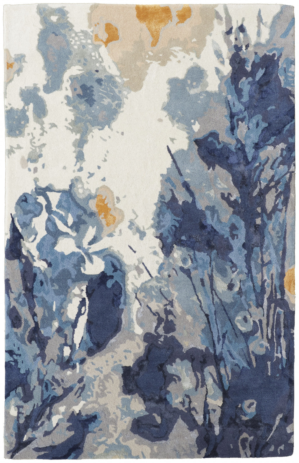 9' X 12' Blue Wool Floral Hand Tufted Area Rug