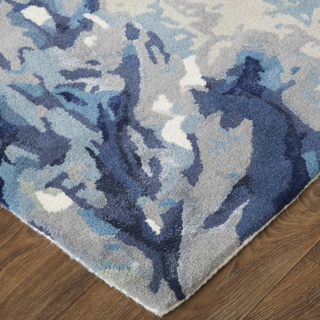 8' X 10' Blue Wool Floral Hand Tufted Area Rug