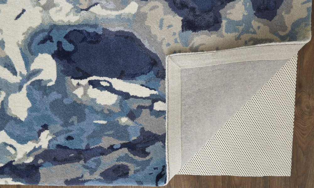 8' X 10' Blue Copper And Ivory Wool Floral Hand Tufted Area Rug