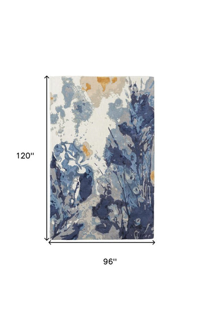 8' X 10' Blue Copper And Ivory Wool Floral Hand Tufted Area Rug