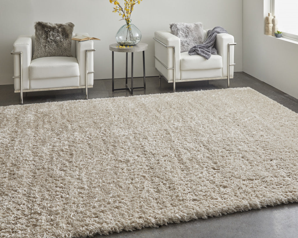 5' X 8' Ivory Shag Power Loom Stain Resistant Area Rug