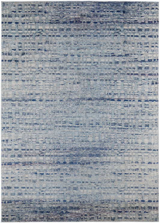 3' X 5' Blue And Ivory Abstract Power Loom Stain Resistant Area Rug