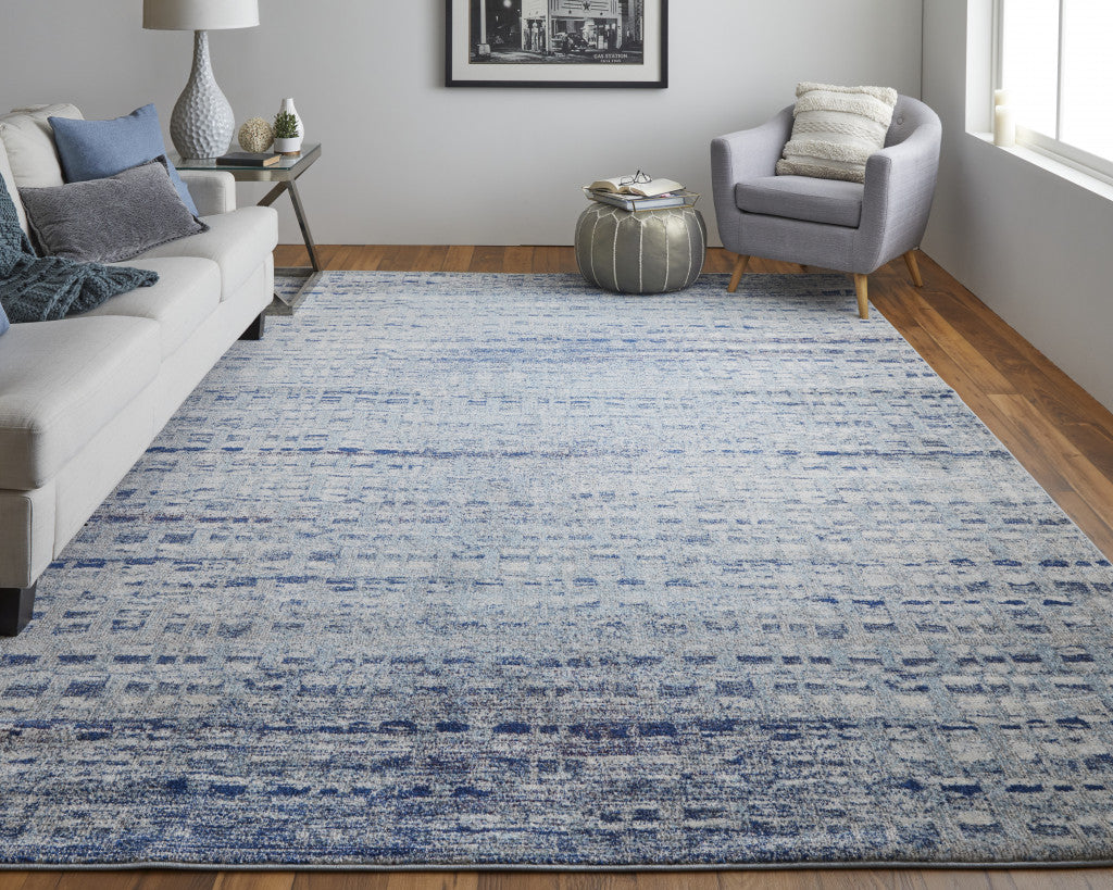 3' X 5' Blue And Ivory Abstract Power Loom Stain Resistant Area Rug