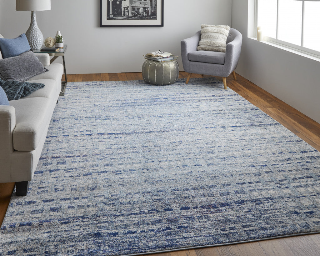 3' X 5' Blue And Ivory Abstract Power Loom Stain Resistant Area Rug