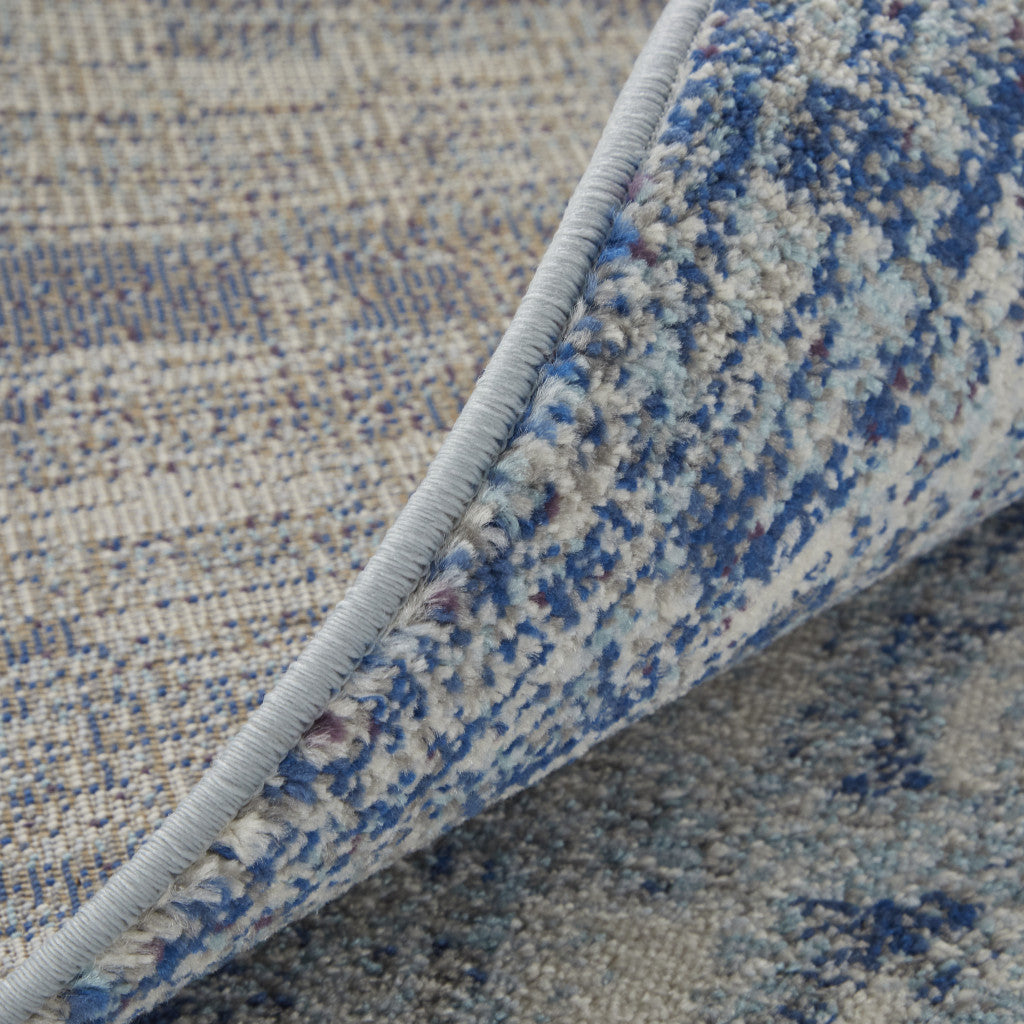 3' X 5' Blue And Ivory Abstract Power Loom Stain Resistant Area Rug